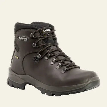 Brown hiking boot with visible Grisport branding on a white background