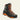 Hiking boot with orange laces and sole on a white background
